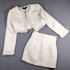 Endless Rose Tweed Two Piece SZ XS Cream Crop Jacket High Waist Skirt Set